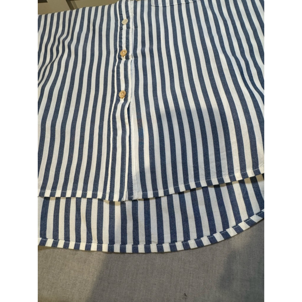 Women's Madewell Blue White Striped Button Down pleated back boxy fit Shirt M - Picture 11 of 12